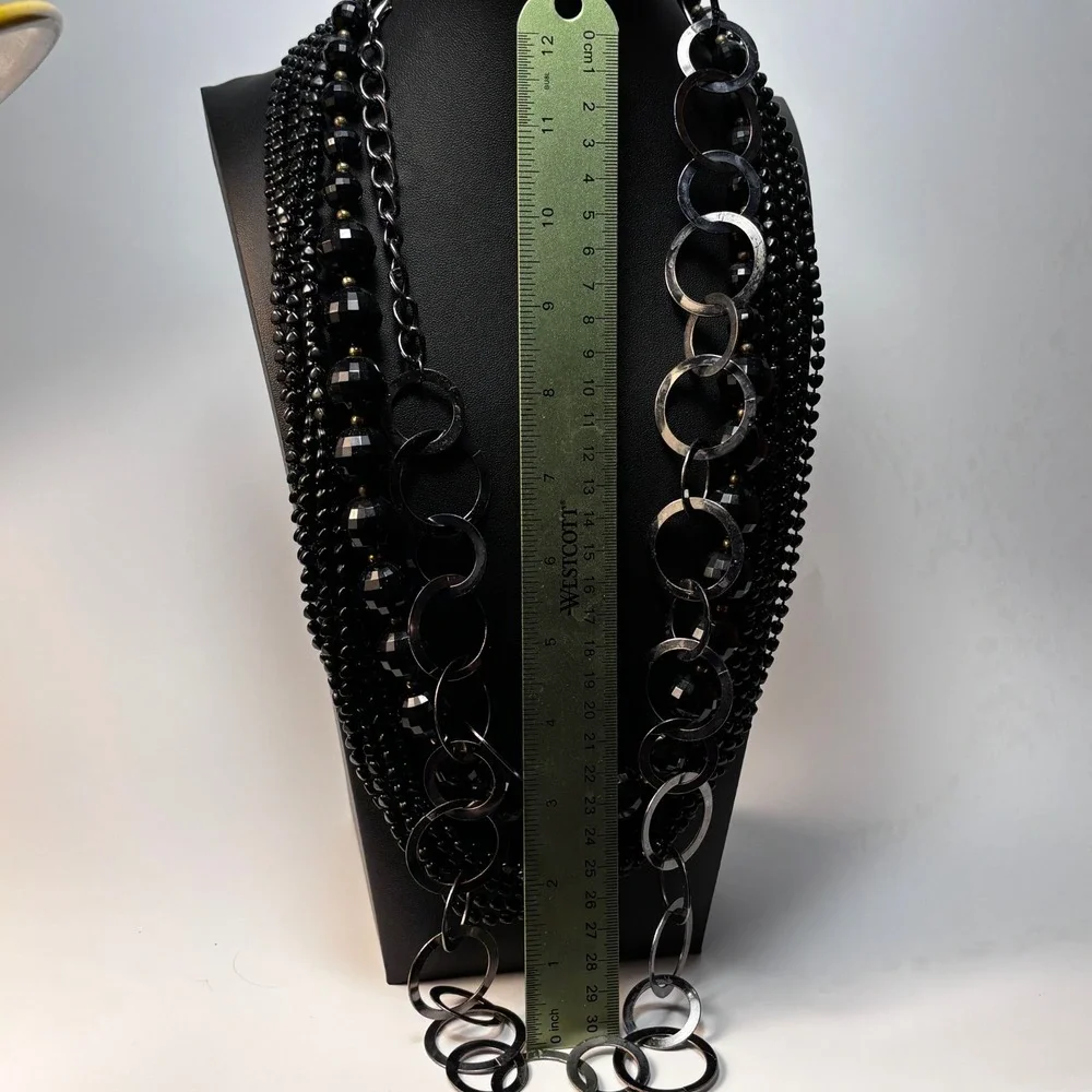 Necklace Lot Black Metal Acrylic Beads Retro Boho Goth - Picture 5 of 11